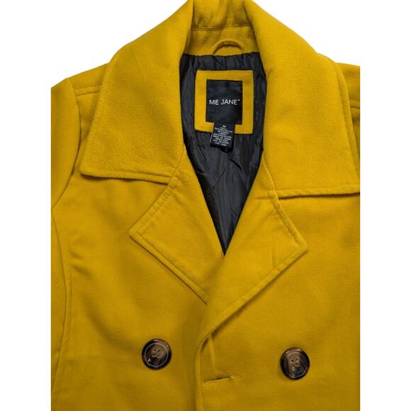 Me Jane Mustard Yellow Peacoat Wool Blend Medium Chic Classic Charming Elegant - Picture 4 of 6